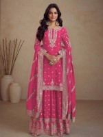 Hot Pink Heavy Silk Designer Sharara Suit